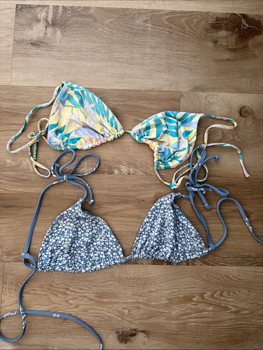 Billabong Reversible Triangle Bikini Top - Blue, Yellow & Green Floral